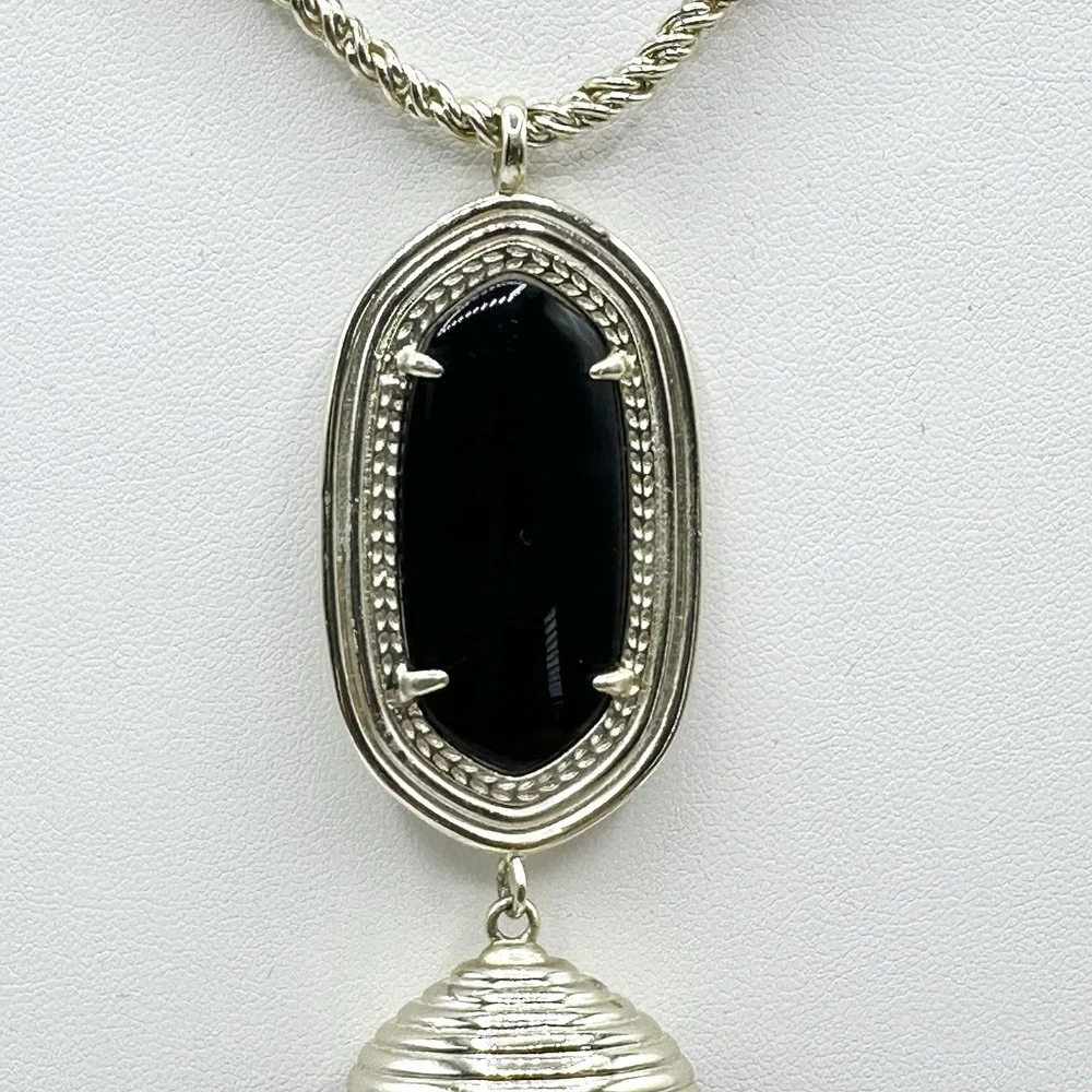 Kendra Scott Rayne Necklace Black Tassel Pendant Long Goldtone Chain